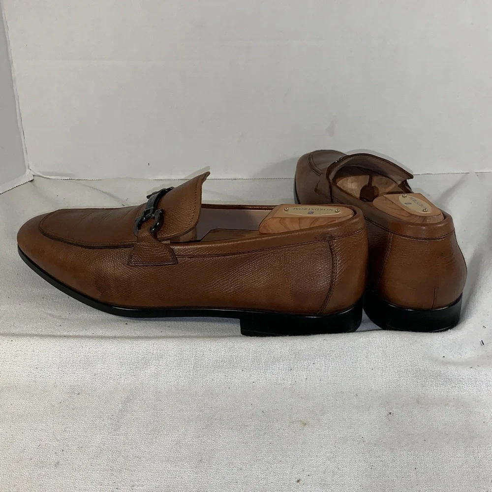 Salvatore Ferragamo Men's Brown Leather Moccasin Loafers with Gancini Ornament